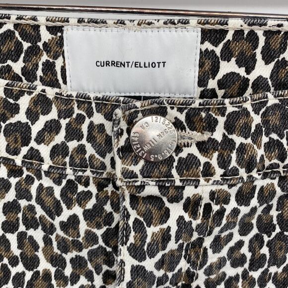CURRENT ELLIOTT The Fling Snow Leopard Skinny Jeans Size 30 - Picture 4 of 9
